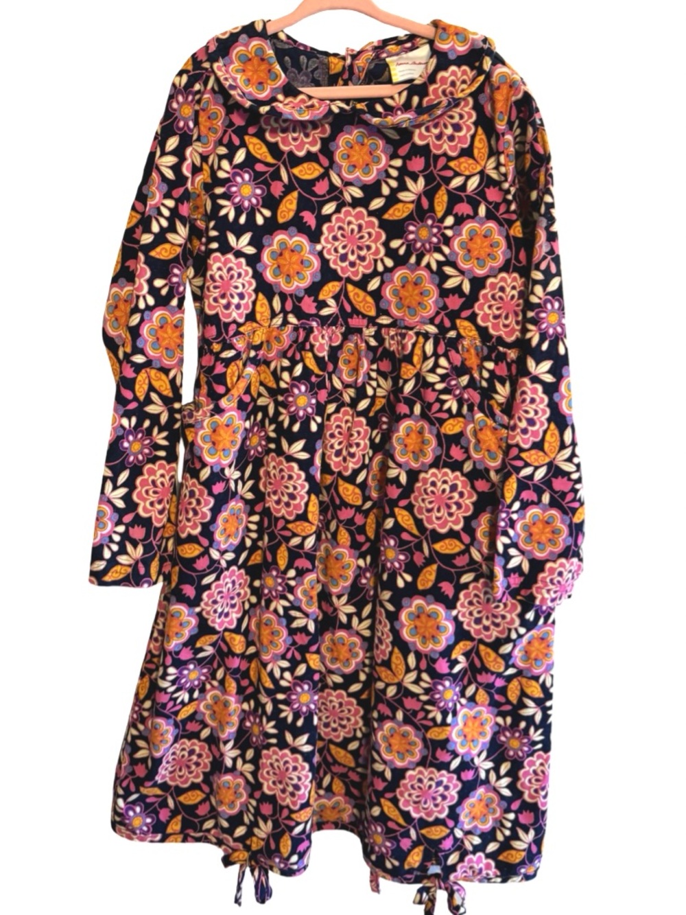 Hanna Andersson Girls Corduroy Floral Dress Size 130 (US 8) Purple Long Sleeve